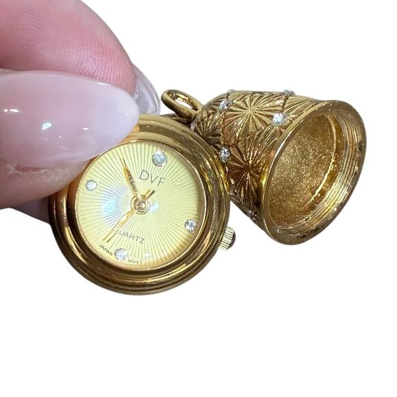 Diane Von Furstenberg DVF‎ Necklace Clock Watch Pendant Gold Starburst Jewelry - Picture 7 of 12